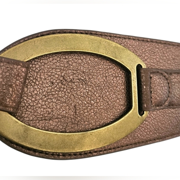Chico's Metallic Bronze Wide Genuine Leather Stretch Belt Women M - Picture 4 of 4